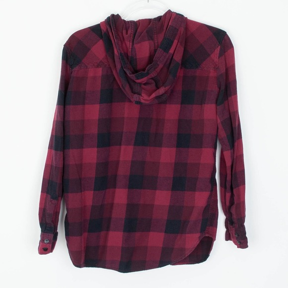 Garage Womens Medium Flannel Hoodie Long Sleeve Plaid Button Up Shirt Streetwear - Picture 7 of 8